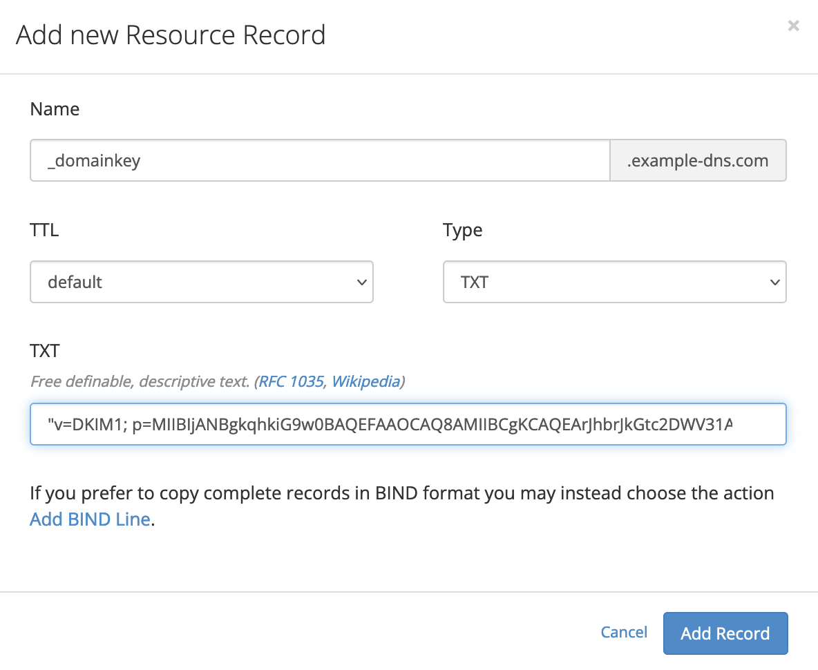 Dkim txt 255 character limit centralnic reseller